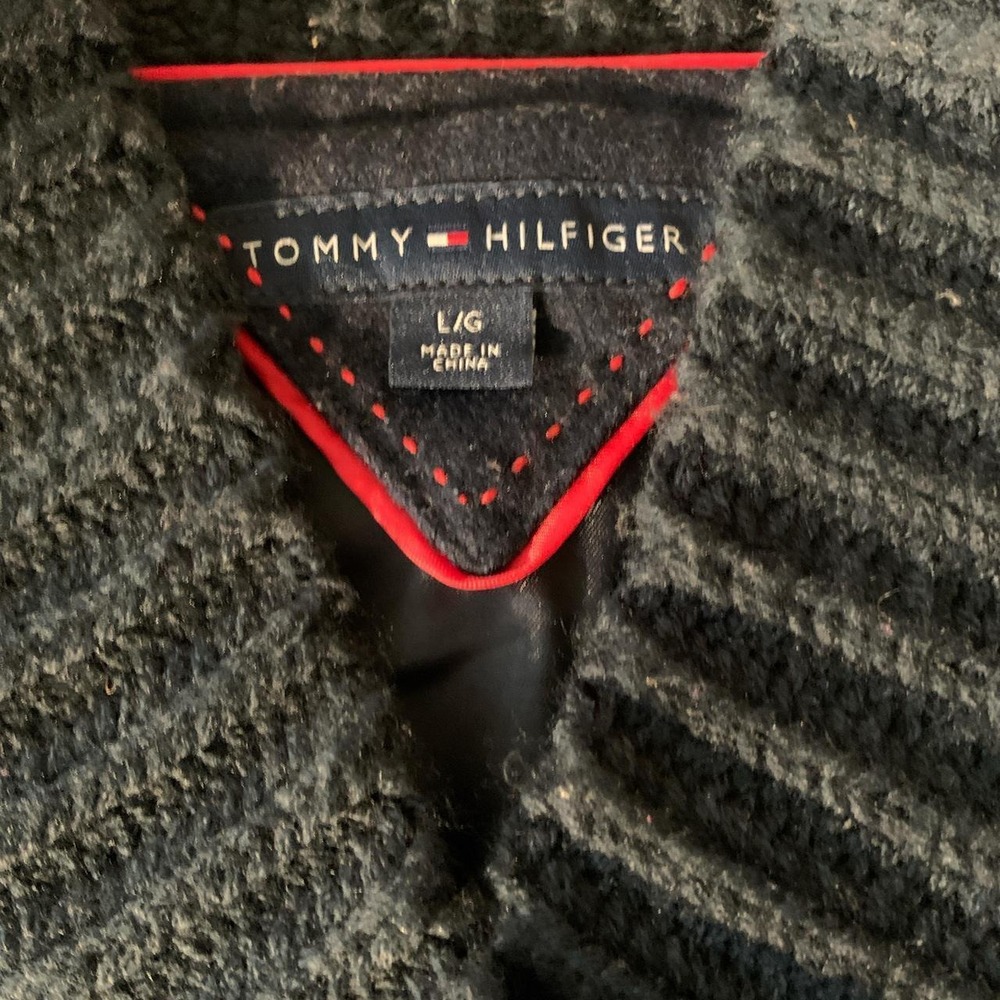 Tommy Hilfiger Mens Large Wool Puffer Sleeve Fall Jacket Navy Blue Bomber - Picture 3 of 5